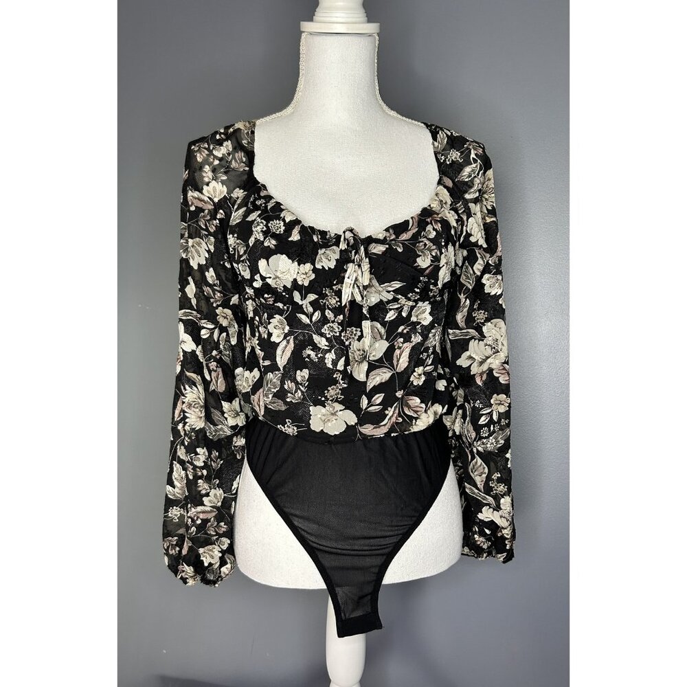 Lulus Womens S Spring Floral Balloon Sleeve Open Back Fairy Dark Romantic Top